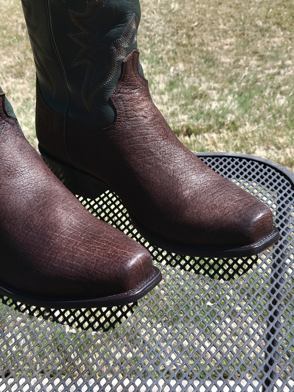 Lagrage Leather Hippo Men's  Cowboy Boots with Green Shaft Accents. - Picture 6 of 12